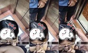Bé sugar baby hồn nhiên bú cu trong thang máy thì bất ngờ có người lạ vào em mặc kệ